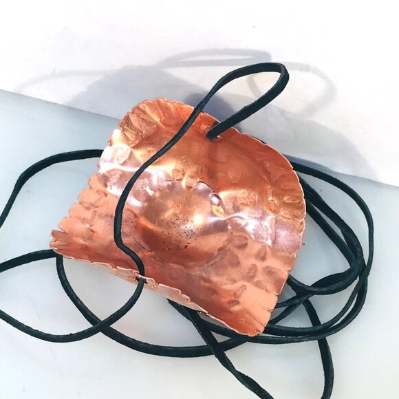 Brutalist Huge Concho Repousse Ketoh Arm Band Cuff Solid Copper Bracelet Leather - Picture 7 of 7